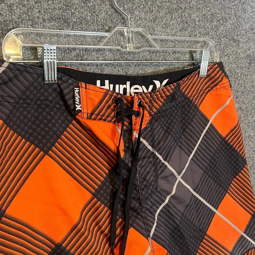 Hurley Swim Trunks Mens 32 Orange Black Beach Board Shorts Relax Pocket Y2K Logo